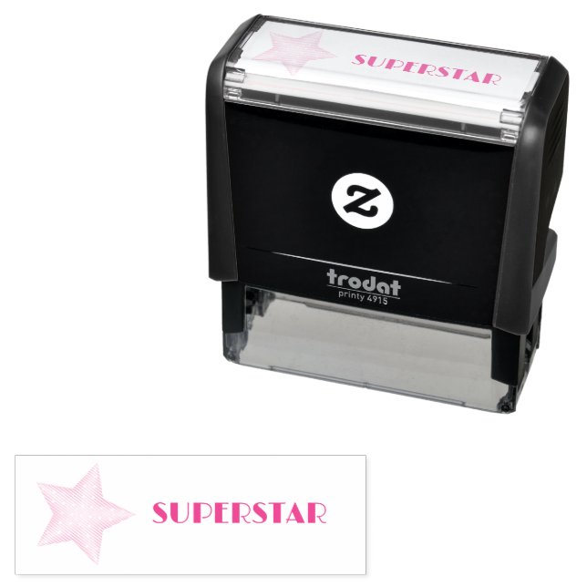 SUPERSTAR Pink Polka Dot Star Self-inking Stamp (In Situ)