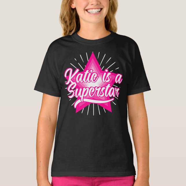 Superstar Pink White Star Girly Your Name Text T-Shirt (Front)
