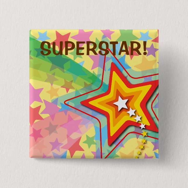 Superstar Rainbow Colorful Fun Kid's Favor Button (Front)