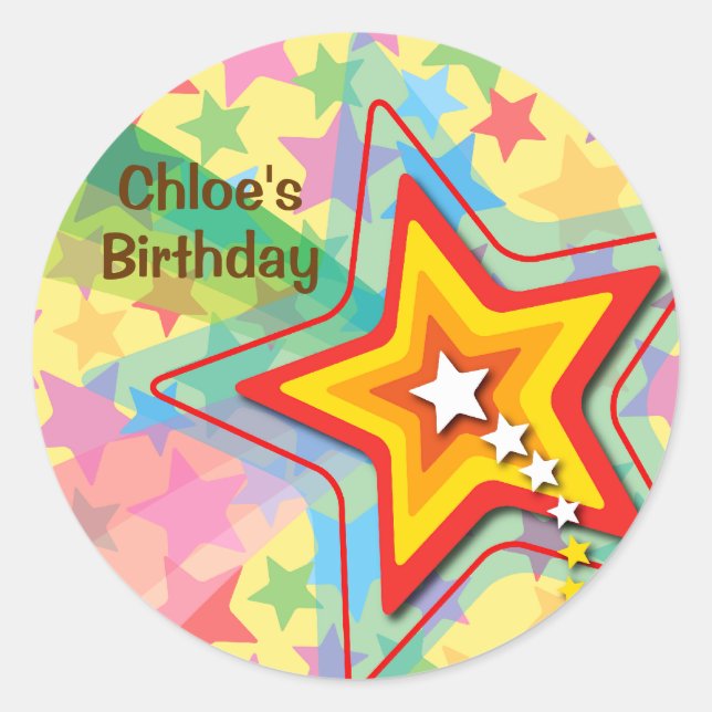 Superstar Rainbow Fun Kids Birthday Party Sticker (Front)