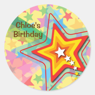Superstar Rainbow Fun Kids Birthday Party Sticker