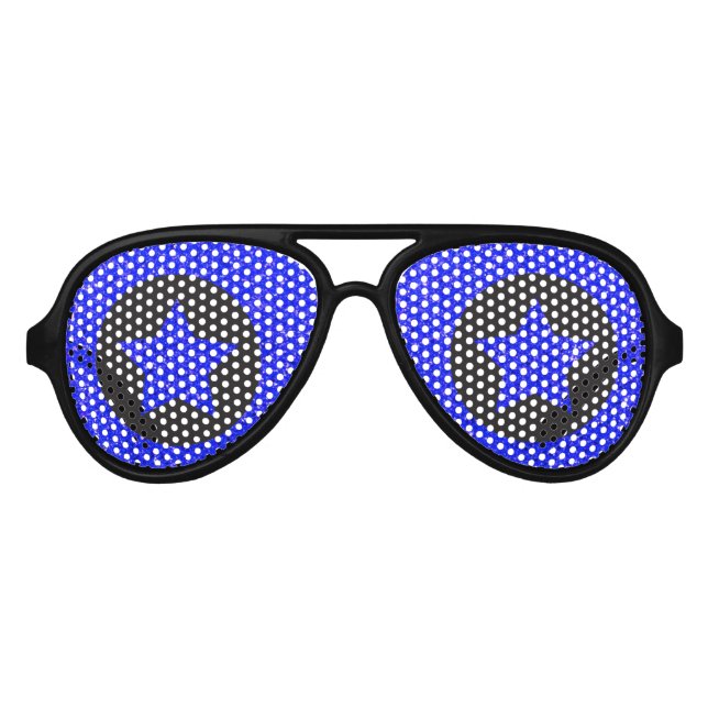 Superstar Rockstar Cool Blue Star Black Party Aviator Sunglasses (Front)