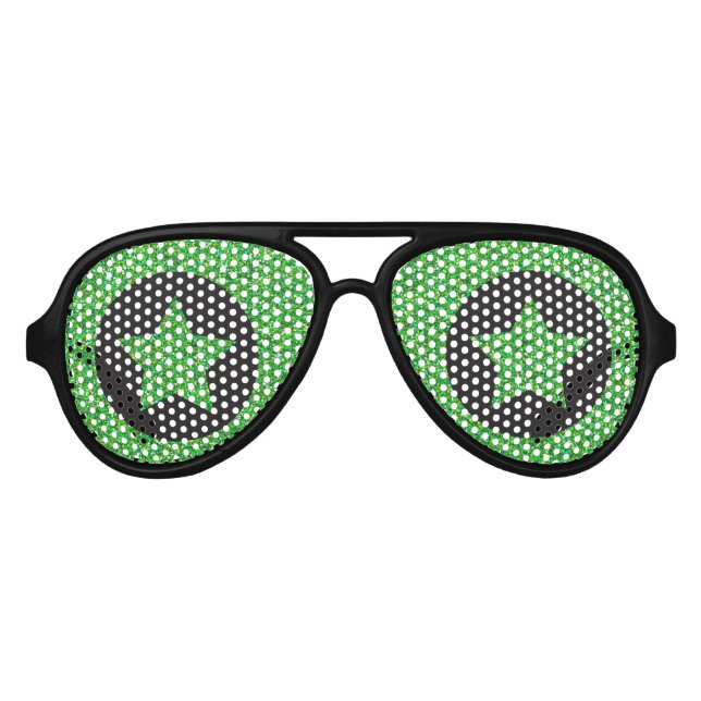 Superstar Rockstar Cool Green Star Black Party Aviator Sunglasses (Front)