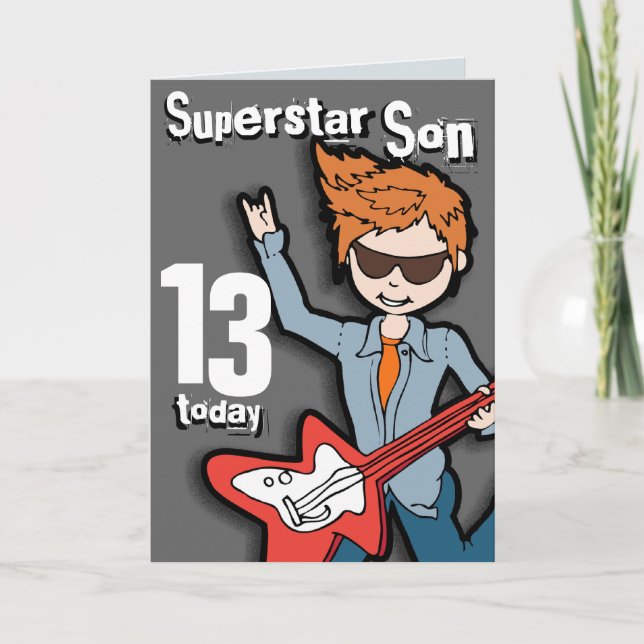 Superstar Son 11th birthday grey boy card (Front)
