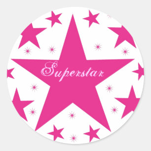 Superstar Stickers, Pink Classic Round Sticker