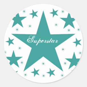 Superstar Stickers, Teal Classic Round Sticker