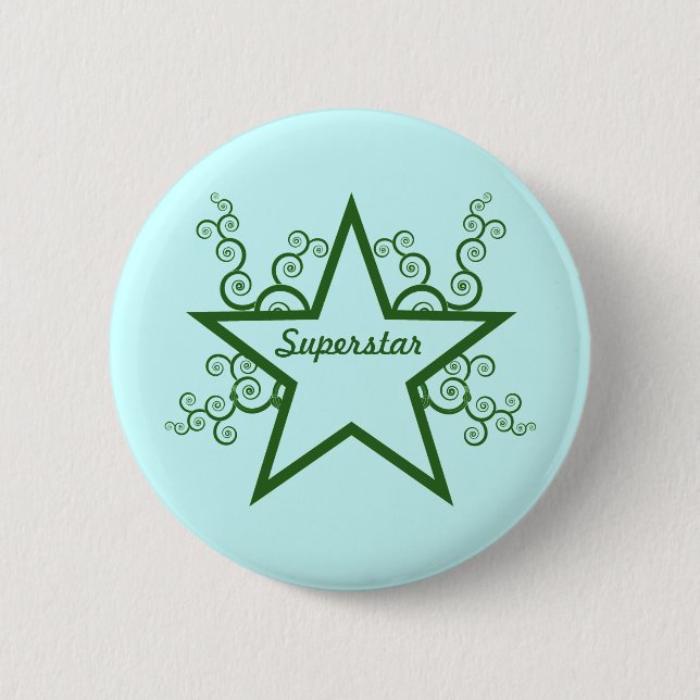 Superstar Swirls Button, Forest Green 6 Cm Round Badge (Front)