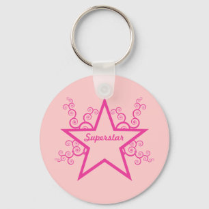 Superstar Swirls Keychain, Bright Pink Key Ring