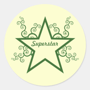 Superstar Swirls Stickers, Forest Green Classic Round Sticker