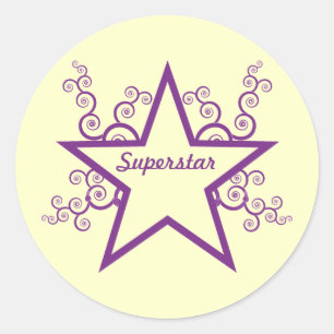 Superstar Swirls Stickers, Purple Classic Round Sticker