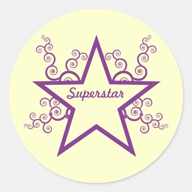 Superstar Swirls Stickers, Purple Classic Round Sticker (Front)