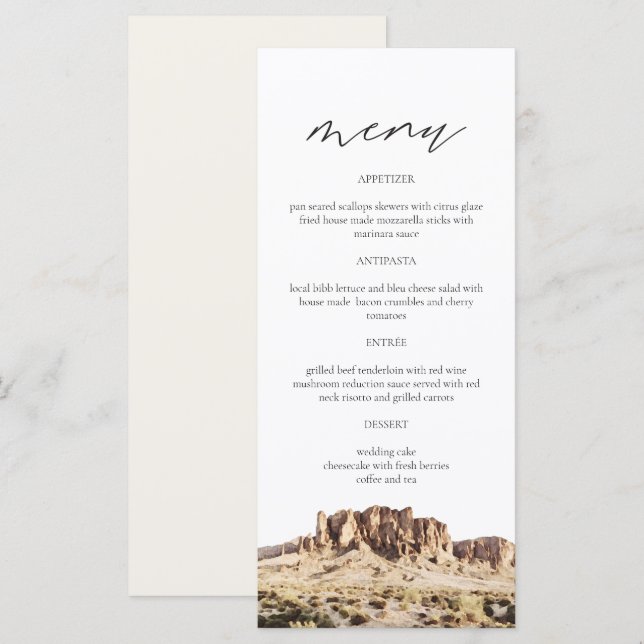 SUPERSTITION MOUNTAIN Watercolor Wedding Menu Card (Front/Back)