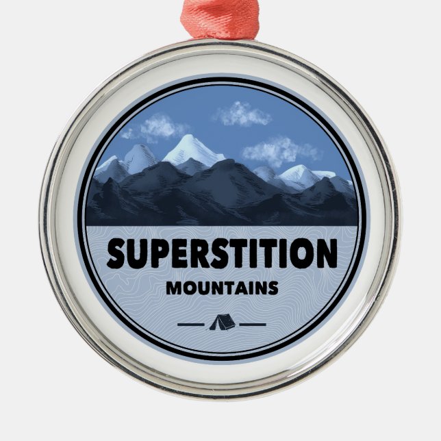 Superstition Mountains Arizona Camping Metal Tree Decoration (Front)