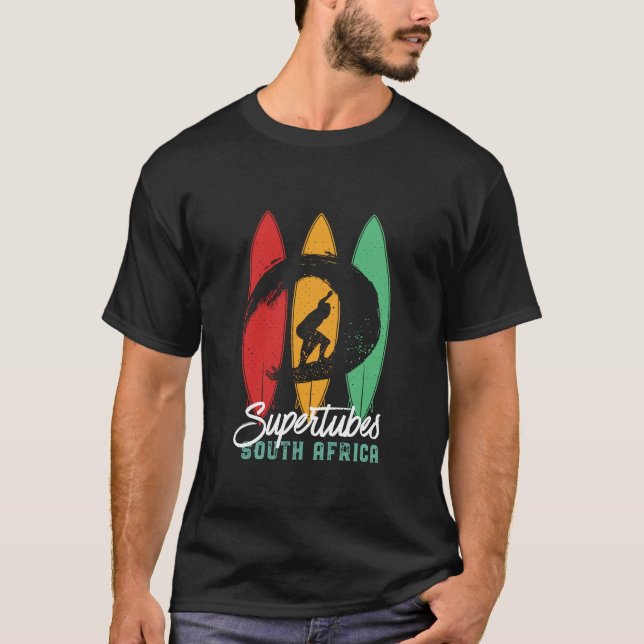 Supertubes South Africa Beach Retro Surfing T-Shirt (Front)