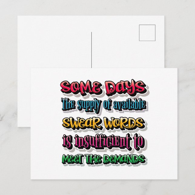 Supply Of Available Swear Words Is Insufficient Postcard (Front/Back)