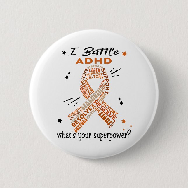 Support ADHD Warrior Gifts 6 Cm Round Badge (Front)