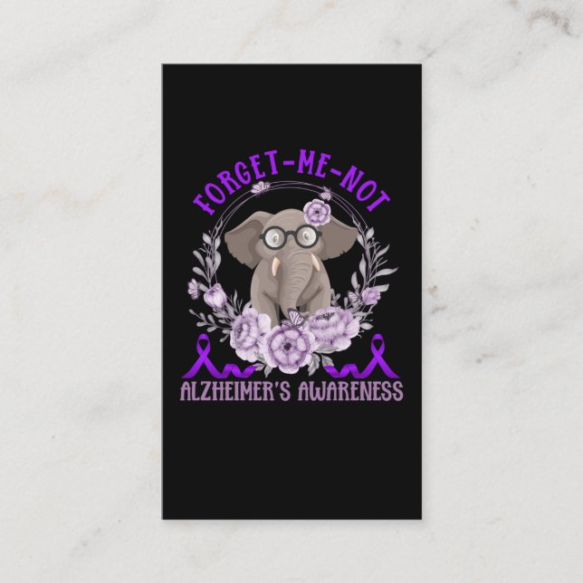 Support Alzheimers Awareness Cute Elephant Business Card (Front)