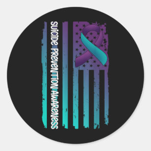 Support American Flag Ribbon Suicide Awareness For Classic Round Sticker