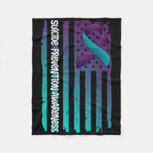 Support American Flag Ribbon Suicide Awareness For Fleece Blanket