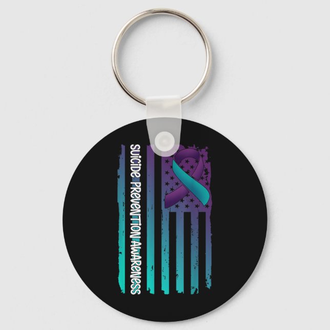 Support American Flag Ribbon Suicide Awareness For Key Ring (Front)
