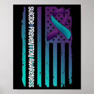 Support American Flag Ribbon Suicide Awareness For Poster