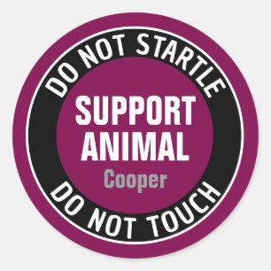 Support Animal DO NOT STARTLE OR TOUCH Custom Text Classic Round Sticker