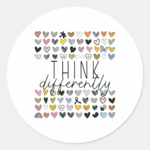 Support Autism Awareness Think Differently Neurodi Classic Round Sticker