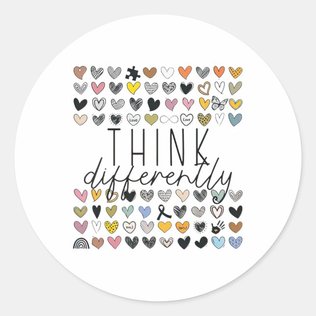Support Autism Awareness Think Differently Neurodi Classic Round Sticker (Front)