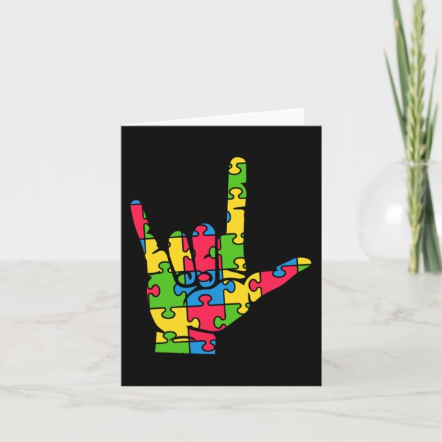 Support Autism Love Sign Language  Card (Front)