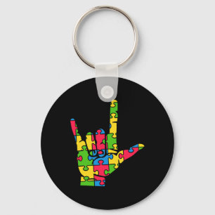 Support Autism Love Sign Language  Key Ring