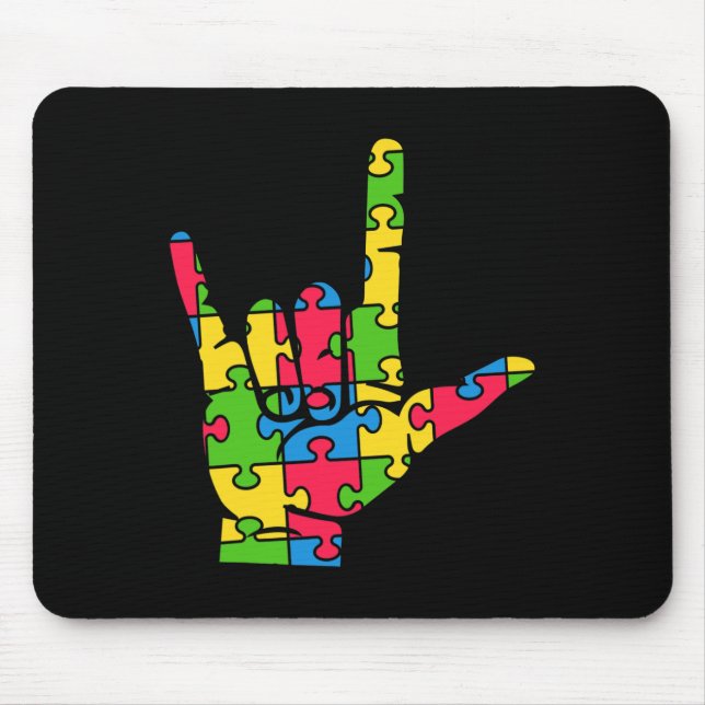 Support Autism Love Sign Language  Mouse Mat (Front)