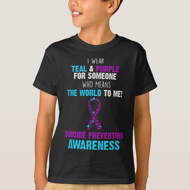 Support Awareness Suicide Prevention Teal And Purp T-Shirt (Front)