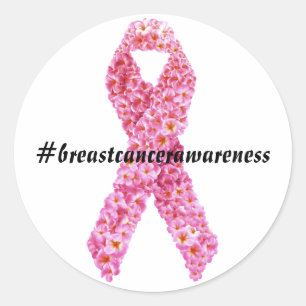 Support Breast Cancer Awareness Pink Flower Ribbon Classic Round Sticker