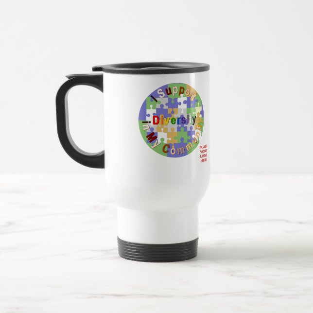 Support Community Diversity II White Travel Mug (Left)
