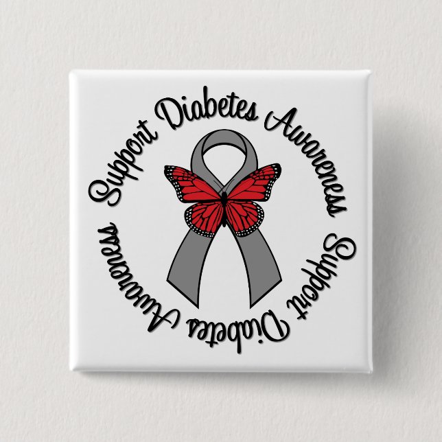 Support Diabetes Awareness Butterfly Ribbon 15 Cm Square Badge (Front)