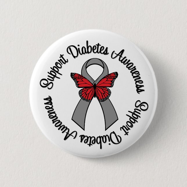 Support Diabetes Awareness Butterfly Ribbon 6 Cm Round Badge (Front)