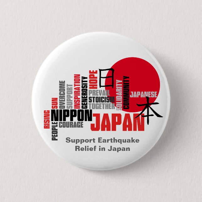 Support Earthquake Tsunami Relief in Japan 6 Cm Round Badge (Front)