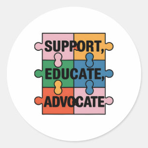 Support Educate Advocate Puzzle Piece Autism Aware Classic Round Sticker