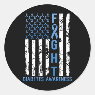 Support Fight USA Flag Type 2 Type 1 Diabetes Awar Classic Round Sticker