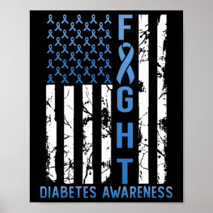 Support Fight USA Flag Type 2 Type 1 Diabetes Awar Poster
