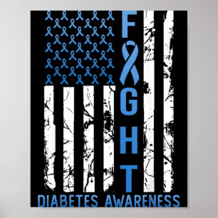 Support Fight Usa Flag Type 2 Type 1 Diabetes Poster