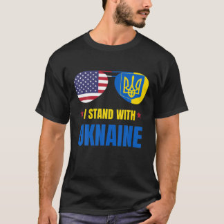 Support I Stand With Ukraine American Glasses Flag T-Shirt