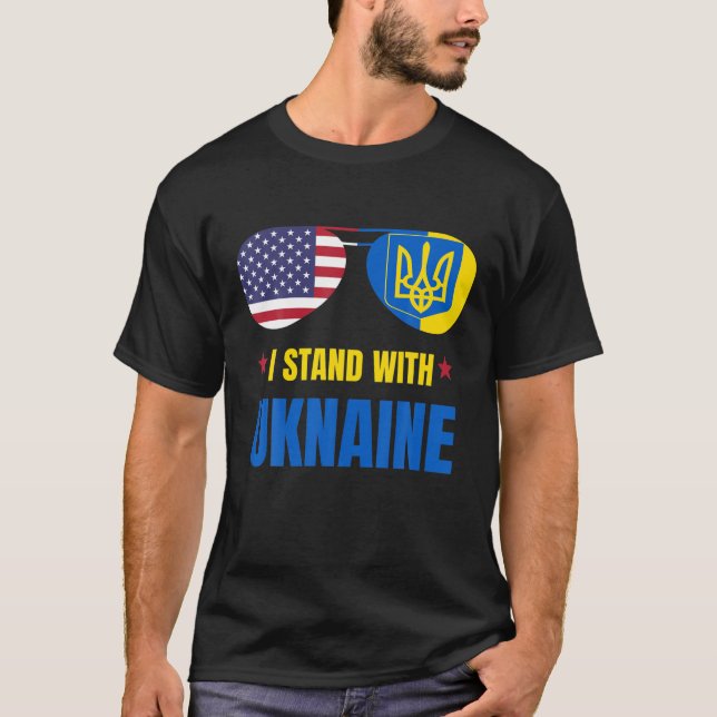 Support I Stand With Ukraine American Glasses Flag T-Shirt (Front)