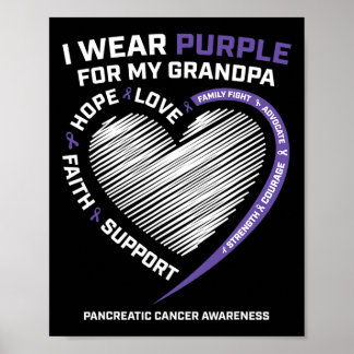 Support I Wear Purple Grandpa Pancreatic Cancer Aw Poster