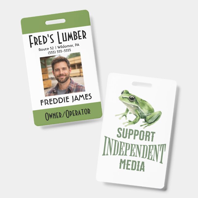 Support Independent Media Frog Name Badge ID Badge (Front & Back)
