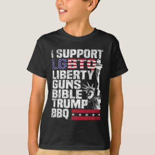 Support Lgbtq Liberty Guns Bible Trump Bbq T-Shirt