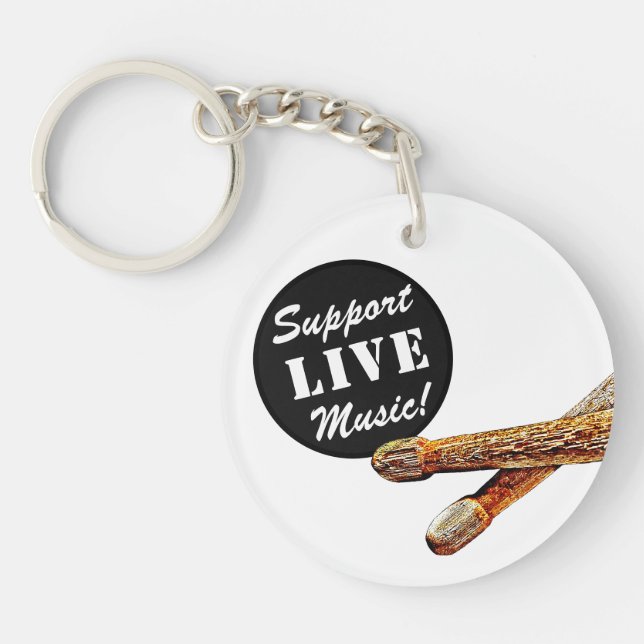Support Live Music Drum Sticks Musician Band Merch Key Ring (Front)