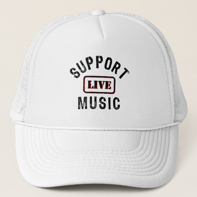 Support Live Music, Live Band, Music Concertgoer  Trucker Hat (Front)