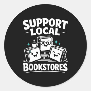 Support local bookstores kawaii cartoon books classic round sticker