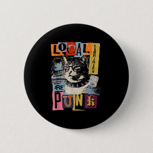 Support local library funny cat reading book y2k 6 cm round badge